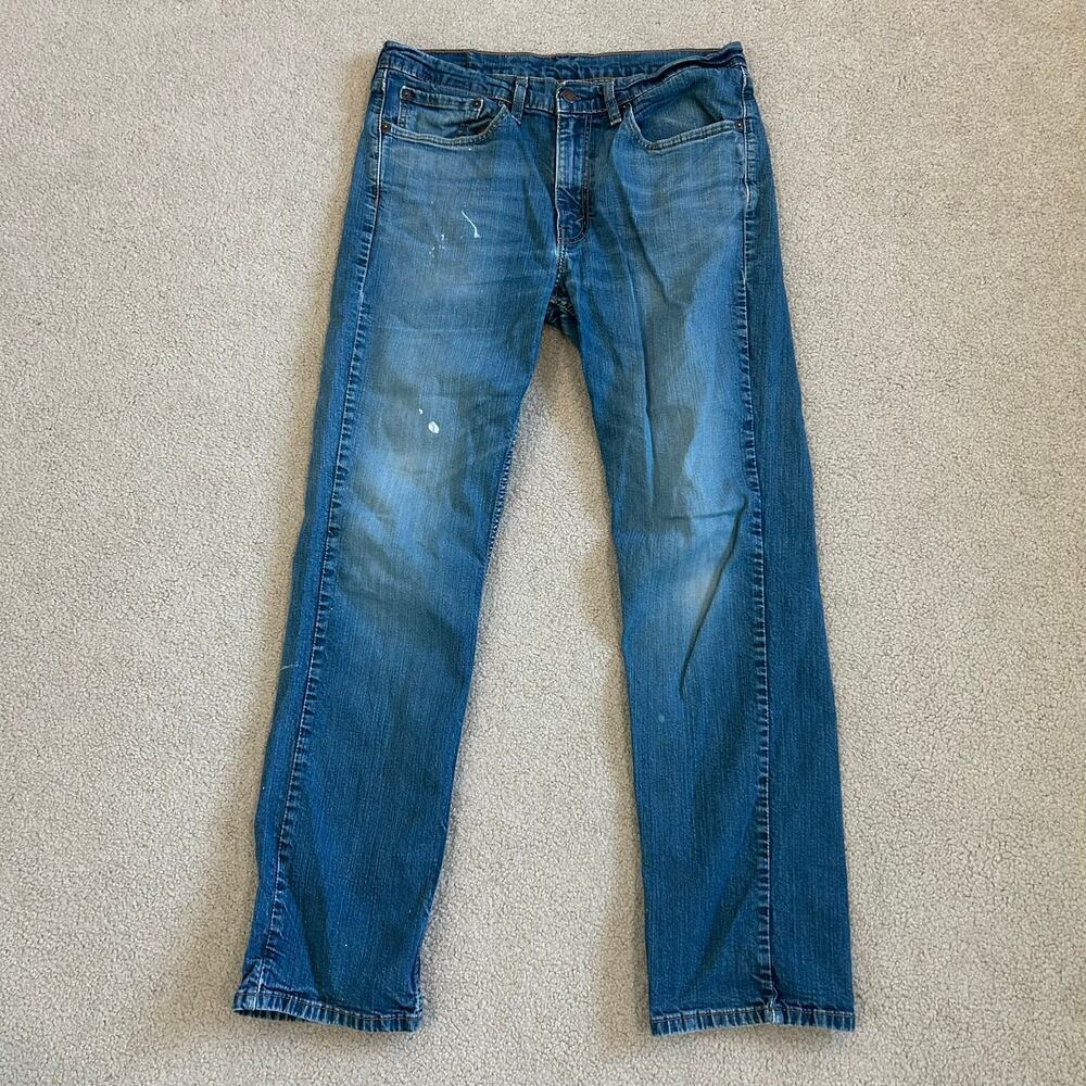 Levis Medium Wash Blue Straight Leg Distressed Jeans Mid Rise Mens Size W34 L32